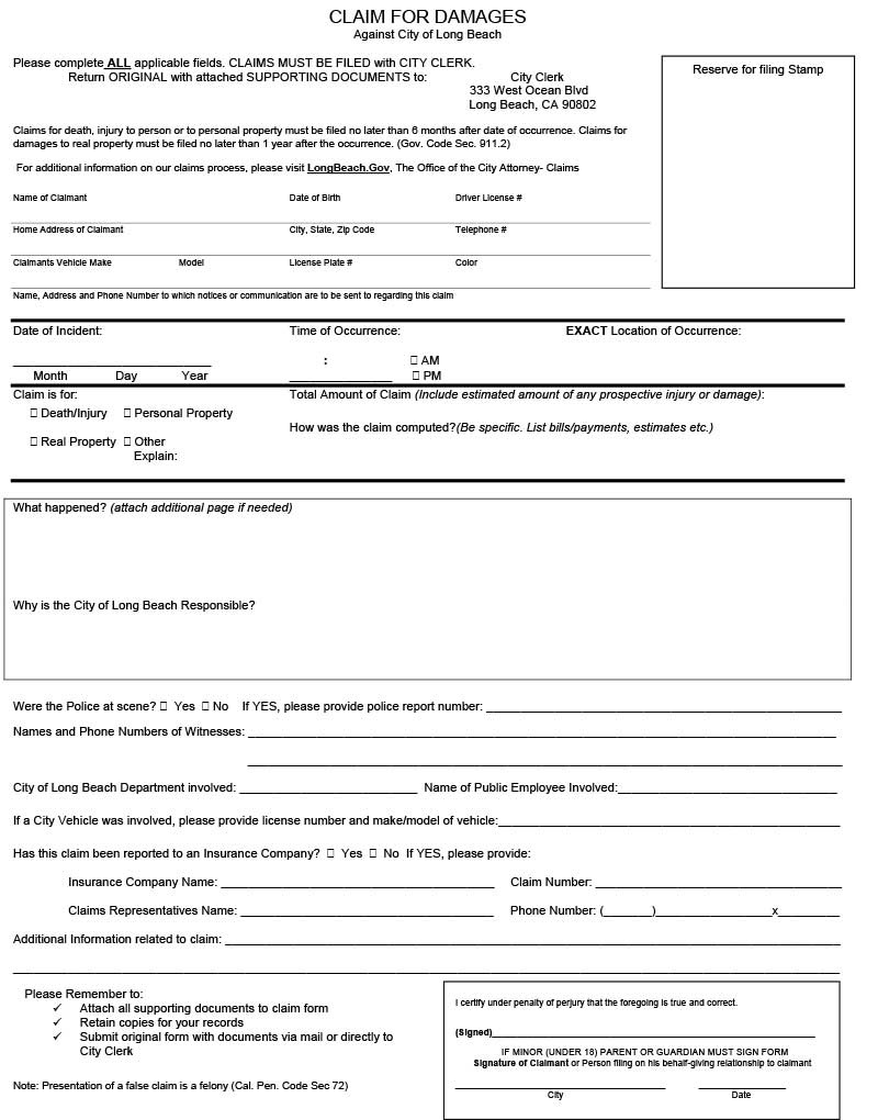 claims form
